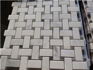 Carrara Marble Basketweave Mosaic Tiles