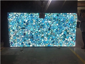 Luxury Gem Stone Blue Agate Wall Panel And Tiles For Club