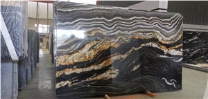 Natural Black Wood Quartzite Slab For Reception Commercial Counters