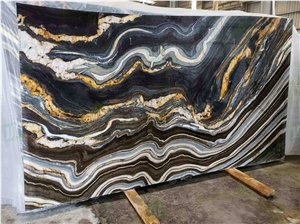 Natural Black Wood Quartzite Slab For Reception Commercial Counters