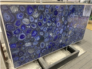 Semiprecious Blue Agate Stone Marble Slab Wall Panel