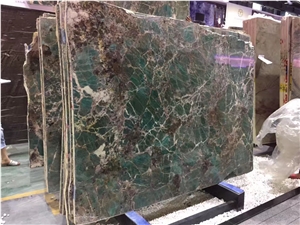 Bookmatch Polished Amazon Green Quartzite Wall Panel