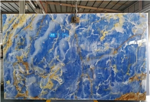 Gold Sky Blue Jade Onyx Slabs Tile For Background