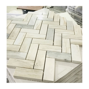 Herringbone Shape Marble Mosaic Pattern Floor Tile For Wall