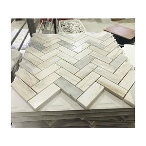 Herringbone Shape Marble Mosaic Pattern Floor Tile For Wall