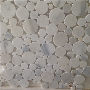 White Circular Penny Round Marble Mosaic Tiles For Kitchen