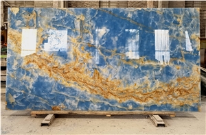 Blue Onyx Bookmatched Wall Floor Slabs Tiles Translucent