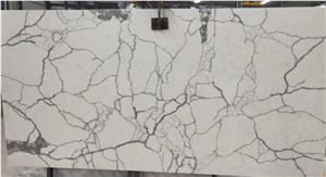 Chinese Calacatta White Quartz Slab For Floor & Wall Design