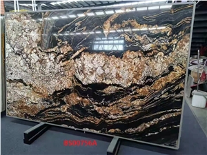 Brazil Gold Silk Granite Black Polished Wall Cladding