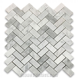 Customized Carrara White Marble Herringbone Mosaic Tile