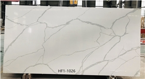 1026 White Quartz Stone Polished Slabs New Design