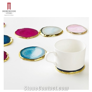 Modern Pink Gemstone Marble Silver/Gold Edge Tray/Coaster