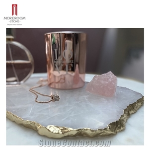 Modern Pink Gemstone Marble Silver/Gold Edge Tray/Coaster