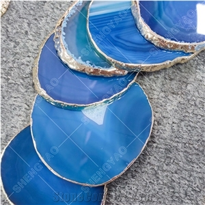 White Blue Pink Agate Rubane With Gold Leaf Slabs & Tiles