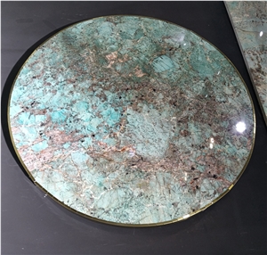 Round Stone Table Tops, Amazon Green Quartzite Stone Tops