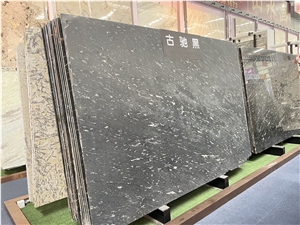 Black Quartzite Slabs And Tile Flooring Wall