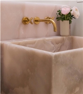 Pink Onyx Stone Wash Basin For Bathroom