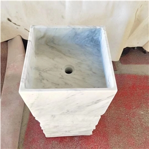 White Carrara Marble Wash Basin For Bathroom