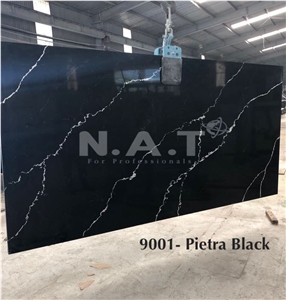 Vietnam Black Quartz Pietra Black Slabs