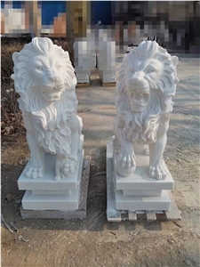 Sichuan White Marble Lions Garden Guardian Sculpture