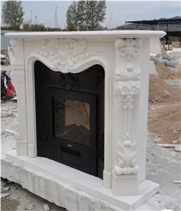 Sculptured Marble Volakas Traditional Stone Indoor Fireplace