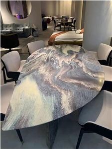 Stone Hotel Furniture Interior Marble Calacatta Dining Table