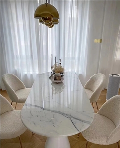 Stone Hotel Furniture Interior Marble Calacatta Dining Table