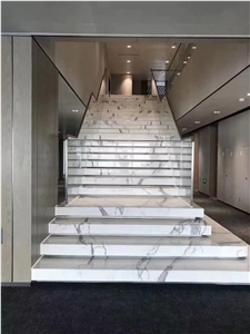 Villa Interior Marble Staircase Stone Calacatta Vagli Treads