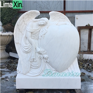 White Marble Angel Holding Heart Tombstone Angel Headstone