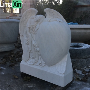 White Marble Angel Holding Heart Tombstone Angel Headstone