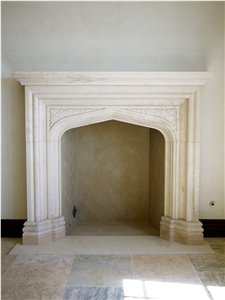 English Style Limestone Fireplace Mantel
