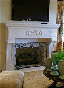 French Style Beige Limestone Fireplace Mantel