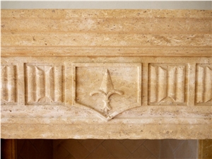 French Style Fireplace Mantel In Beige Limestone