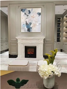 Modern White Marble Polished Indoor Fireplace