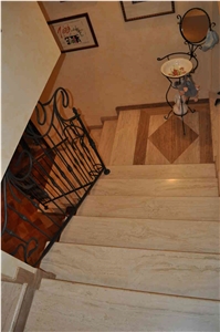 Antique Travertine Staircase With 8 Cm Skirting, Floor 30X30