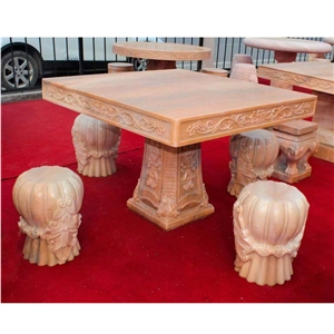 Outdoor Natural Sunset Red Marble Garden Table And Chairs