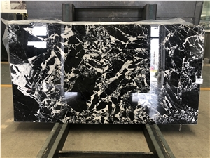 Italian Grand Antique Black-White Grain Marble Slabs