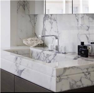 Luxury White Statuarietto Bianco Marble Bathroom Vanity Top