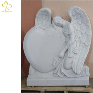 White Natural Marble Angel Carving Headstone