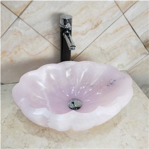 Pink Onyx Art Vessel Sink, Nature Stone Pink Onyx Washbasin