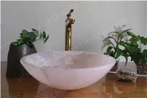 Pink Onyx Round Vessel Sink, Pink Onyx Washbasin Polished