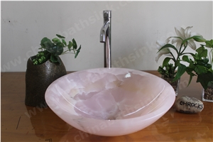 Pink Onyx Round Vessel Sink, Pink Onyx Washbasin Polished