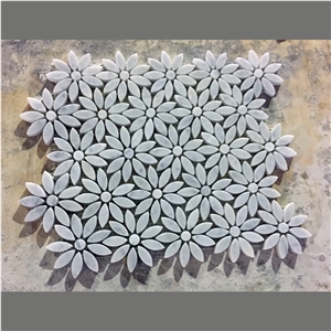 Marble Mosaic White Grey Chrysanthemum