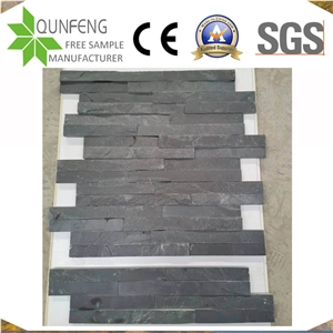 China Black Slate Wall Interlocking Stacked Stone Panels