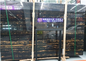 China Cheap Black Golden Flower Marble Slabs
