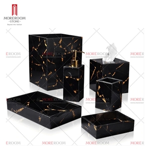 Black Stone With Gold Foil Bathroom Sets
