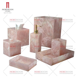 Pink Rose Quartz Semiprecious Stone Bathroom Set