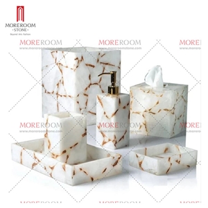White Agate Gemstone Bathroom Sets
