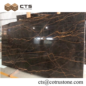 Classical Style Black Color Marble With Golden Veins Slabs