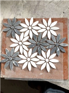 Fancy Grey And  White Flower Wall Mosaic For Bathroom Tile